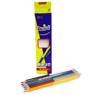 Colores Escolares QQI Doble Color De Madera Hexagonal 2 En 1 Caja Azul Amarillo 18 Cm | FX-88521