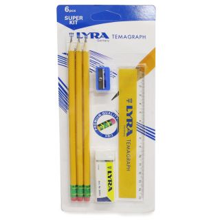 Lapices Escolares De Madera HB Grafito Con Regla Sacapuntas Y Goma Borrador Lyra 18.5 Cm | TQ-23