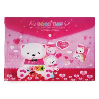 Folder Escolar Grande De Plástico En Color Rosa Con Broche Estampado Osos 35.5 x 25 Cm | JA-2000