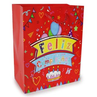 Bolsa Para Regalo Mediana Feliz Cumpleaños 3D Con Glitter Adornos 23 x 18 Cm | JA-3207