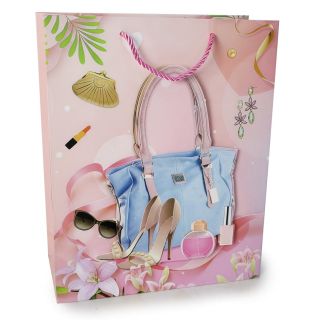 Bolsa Para Regalo Jumbo Bolsos Mujer 3D Con Glitter Y Accesorios Colores 41 x 30 Cm | JA-3298