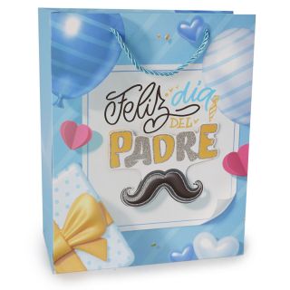 Bolsa Para Regalo Grande Papá 3D Con Glitter Y Accesorios Colores 32 x 26 Cm | JA-3318