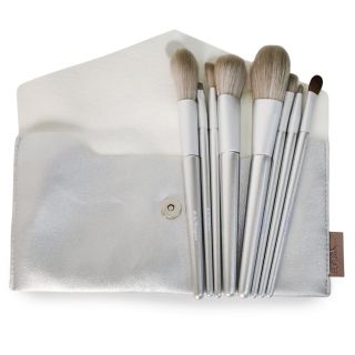 Brochas Medianas En Color Plateado Cerdas Suaves En Cartera Plata De Vinil 8 Brochas 22.5 Cm | Xian