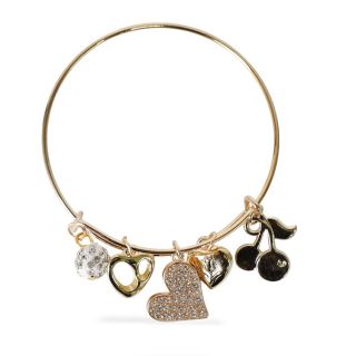 Pulsera Brazalete De Acero Delgado En Color Dorado Ajustable Con dijes Cubiertos De Piedras 6.5 Cm | XQ-41-455