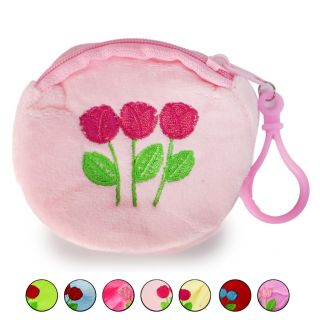 Monedero Chico De Peluche Bordado Flores Varios Colores Con Arnés Y Cierre 9 Cm | XQ-41-442