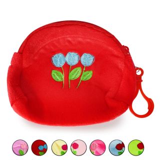 Monedero Grande De Peluche Bordado Flores Varios Colores Con Arnés Y Cierre 13 Cm | XQ-41-443
