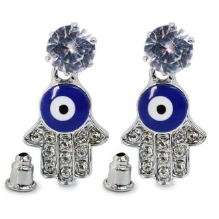 Aretes Chicos De Metal Con Figuras Cubiertas De Pedrería Y Ojo Turco Azul 2.5 Cm | XQ-41-450