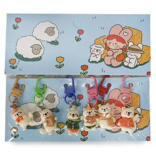 Llaveros Dijes Decorativos Chicos De Metal Con Osos De Acrílico Blíster 6 Piezas 6.5 Cm | HG26C-11