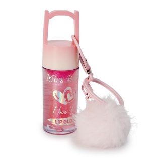 Lip Gloss Miss Betty Hidratante Con Brillos Color Rosa Y Llavero Con Pompón 7.8 Cm | L6292