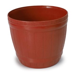 Maceta Mediana De Plástico En Forma De Barril Grabado Líneas Color Terracota 14.5 x 12.8 Cm | GM-218 FMV