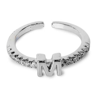 Anillo De Acero Inoxidable En Color Plateado Con Línea De Pedrería Y Letra Al Centro Tamaños | SJZ-552