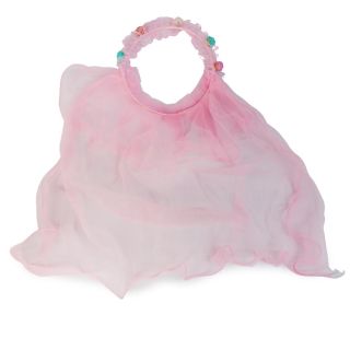 Diadema De Metal Grande Con Línea De Flores Encaje Y Velo Color Rosa Y Blánco 16 Cm | 27A-3