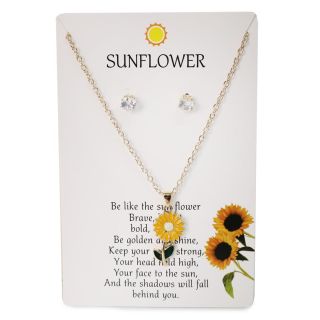 Collar De Metal Cadena Delgada Con Dije Girasol Grabado Y Par De Aretes Colores 12 Cm | XQ-42-551