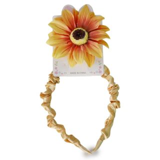 Diadema De Plástico Con Tela Corrugada Y Pico Garza Con Flor Girasol De Tela Colores 22 Cm | XQ-42-553