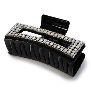 Pinza Mediana De Plástico Rectangular En Color Negro Cubierta De Pedreria 8.8 Cm | XQ-33-126