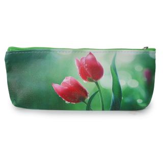 Lapicera Escolar Grande Rectangular De Vinil Delgada Estampada Tulipanes Con Cierre 20.5 Cm | XQ-42-547