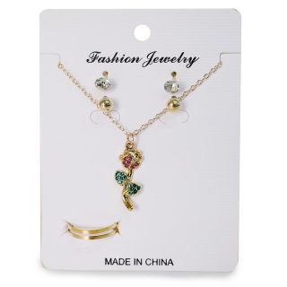 Collar De Metal Dorado Cadena Delgada Con Dije Tulipanes Anillo Y Aretes Blíster 10.5 Cm | ZXQ04740