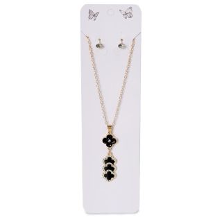 Collar De Metal Cadena Dorada Con Dije Doble Negro Cubiertos De Pedrería Y Aretes 21 Cm | ZXQ04567