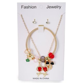 Collar Cadena Dorada De Metal Pulsera Resorte Con Dijes Y Tulipanes Con Aretes Cortos 16.2 Cm | ZXQ04683