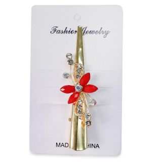 Pico Garza Mediano De Metal Dorado Con Flor De Acrílico Cubierta De Brillos Y Pedrería 7.7 Cm | ZXQ04706