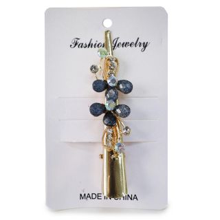 Pico Garza Mediano De Metal Dorado Con Doble Flor De Acrílico Cubierta Con Pedrería 7.7 Cm | ZXQ04706
