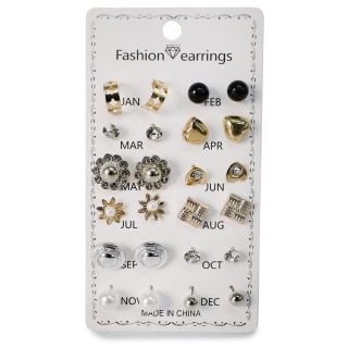 Aretes Cortos De Metal En Color Dorado Y Plateado Con Pedrería Y Perlas Blíster 12 Pares 12 Cm | ZXQ00546