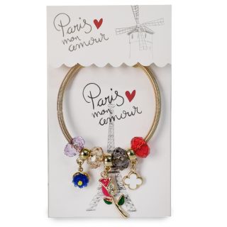Pulsera De Metal Resorte Dorado Con Línea De Piedras Y Dijes Mariposa Tulipanes 7.5 Cm | ZXQ02376