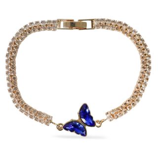 Pulsera De Metal Dorado Cubierto De Pedrería Y Dije Mariposa Colores Con Broche 18.5 Cm | ZXQ04625