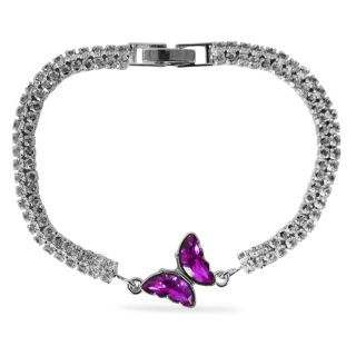 Pulsera De Metal Plateada Cubierto De Pedrería Y Dije Mariposa Colores Con Broche 18.5 Cm | ZXQ04625