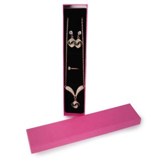 Collar Largo De Metal Cadena Dorada Con Dije Y Aretes Cuadro Líneas Negras Pedrería Estuche Rosa 21 Cm | ZXQ03973