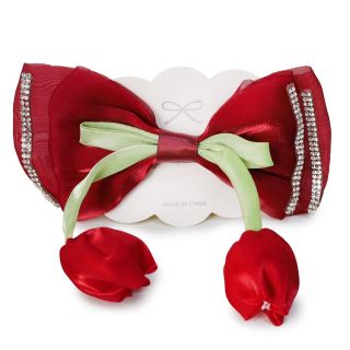 Pico Garza De Metal Grande Con Moño De Organza Con Tulipanes Colgantes Y Pedrería 13 Cm | HM26G-131