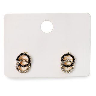 Aretes Chicos De Acero Inoxidable En Color Dorado Con Figuras Negras Con Pedrería 1.5 Cm | HM26G-136