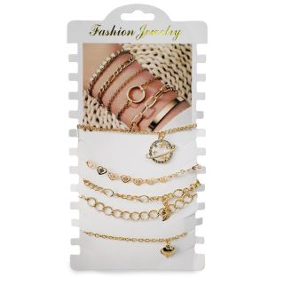 Pulseras De Metal En Color Dorado Cadena Con Dijes Pedrería Blíster 5 Pulseras De 9 Cm | MK-R-03