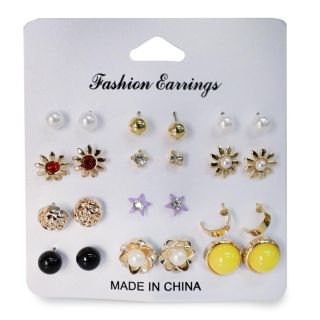 Aretes Chicos De Metal Fashion Earrings Con Perlas Pedrería Y Figuras De Colores 8.5 Cm | XQ-27-1165