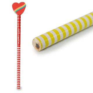 Lápiz Escolar HB De Grafito Negro Estampado Líneas De Colores Con Goma Corazón 18 Cm | XQ-42-543