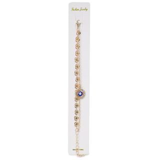 Pulsera De Metal Cadena Doble Con Linea De Figuras Y Dije Con Ojo Turco Pedrería 15.5 Cm | XQ-43-579