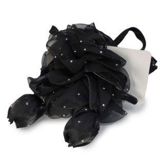 Pinza Grande De Plástico Con Flor De Tela Negra Y Tulipanes Colgantes Con Pedrería 10 Cm | HG26C-73