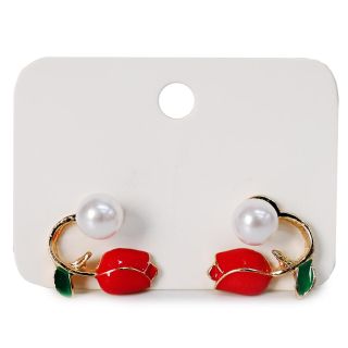 Aretes Chicos De Acero En Forma De Tulipanes Colgantes Con Piedra Al Centro Colores 1.7 Cm | HG26E-80