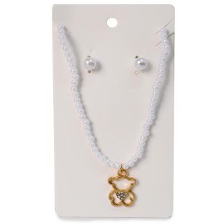 Collar Corto Con Línea De Perlas Blancas Y Dije De Metal Dorado Con Aretes Chicos 13 Cm | HG26E-83