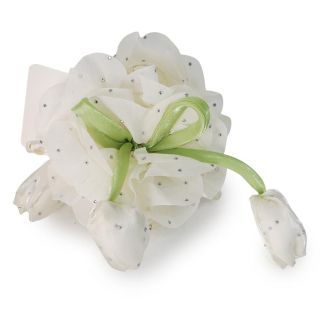 Pinza Grande De Plástico Con Flor De Tela Beige Y Tulipanes Colgantes Con Pedrería 10 Cm | HG26C-73