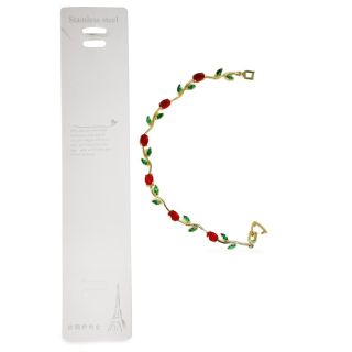 Pulsera De Acero Inoxidable En Color Dorado Tallo Con Flores Ovaladas Y Hojas Colores 18 Cm | HM26J-7