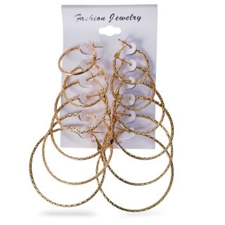 Aretes Arracadas De Metal En Color Dorado Delgadas De Tamaños En Blíster Con 6 Pares 14 Cm | HM26J-11