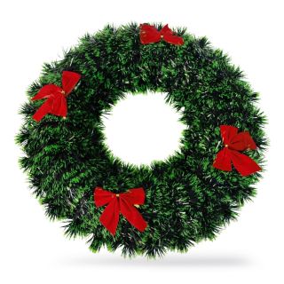 Corona Grande De Plástico Navideña Decorativa En Color Verde Con Moños Rojos 37 Cm | WD-1036