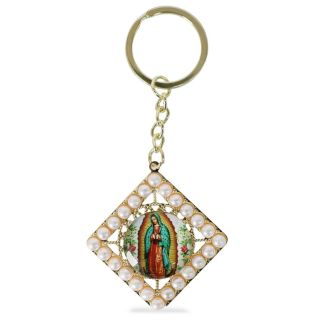 Llavero De Metal Grande Rombo Con Figura Religiosa Estampada Cubierta De Perlas 11 Cm | KUN-5477