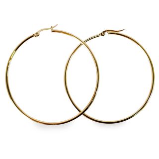 Arete Arracada De Acero Inoxidable Grande Delgada En Color Dorado Con Broche 6 Cm | KUN-4650