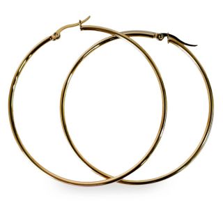 Arete Arracada De Acero Inoxidable Mediana Delgada En Color Dorado Con Broche 5 Cm | KUN-4650