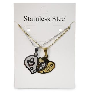 Collares De Acero Inoxidable Cadena Delgada Dorada Y Plateada Con Dije Unión Corazón 8.5 Cm | KUN-4651