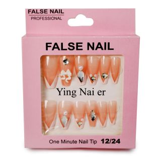 Uñas Postizas Largas Con Punta Recta Estampadas De Colores Con Pedrería Estuche Rosa 9 Cm | KUN-4455