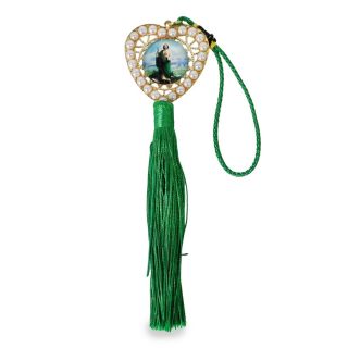 Llavero De Metal Grande Corazón Con Figura Religiosa Cubierta Perlas Y Borla De Hilo 20 Cm | KUN-5476