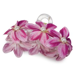 Pinza Grande De Plástico Rectangular Transparente Ovalada Cubierta De Flores Con Perla 11.5 Cm | XQ-44-648